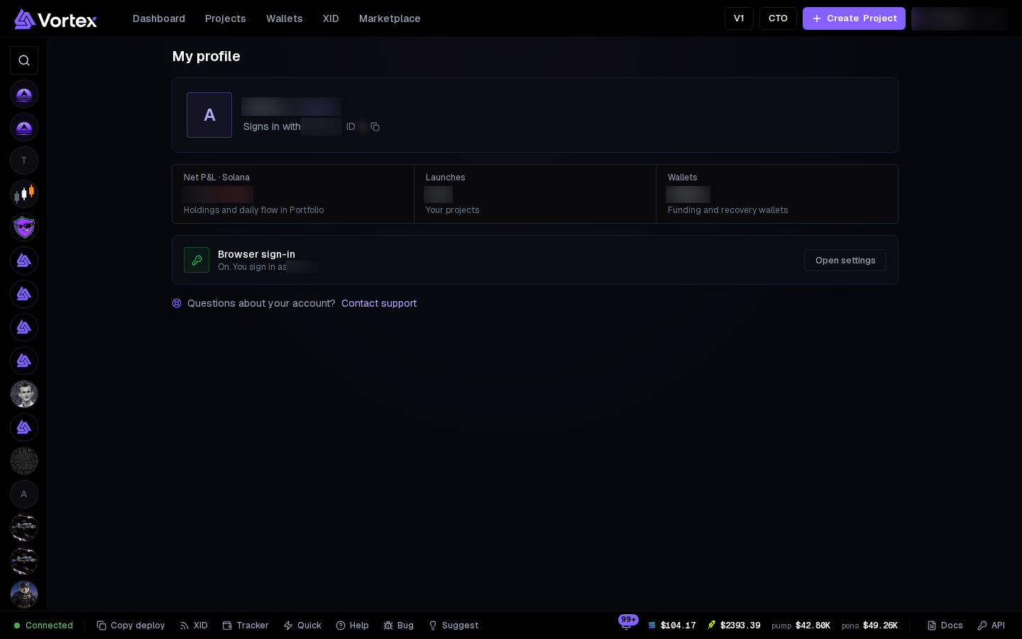 My profile. The name, sign-in details, user ID and totals are blurred here.