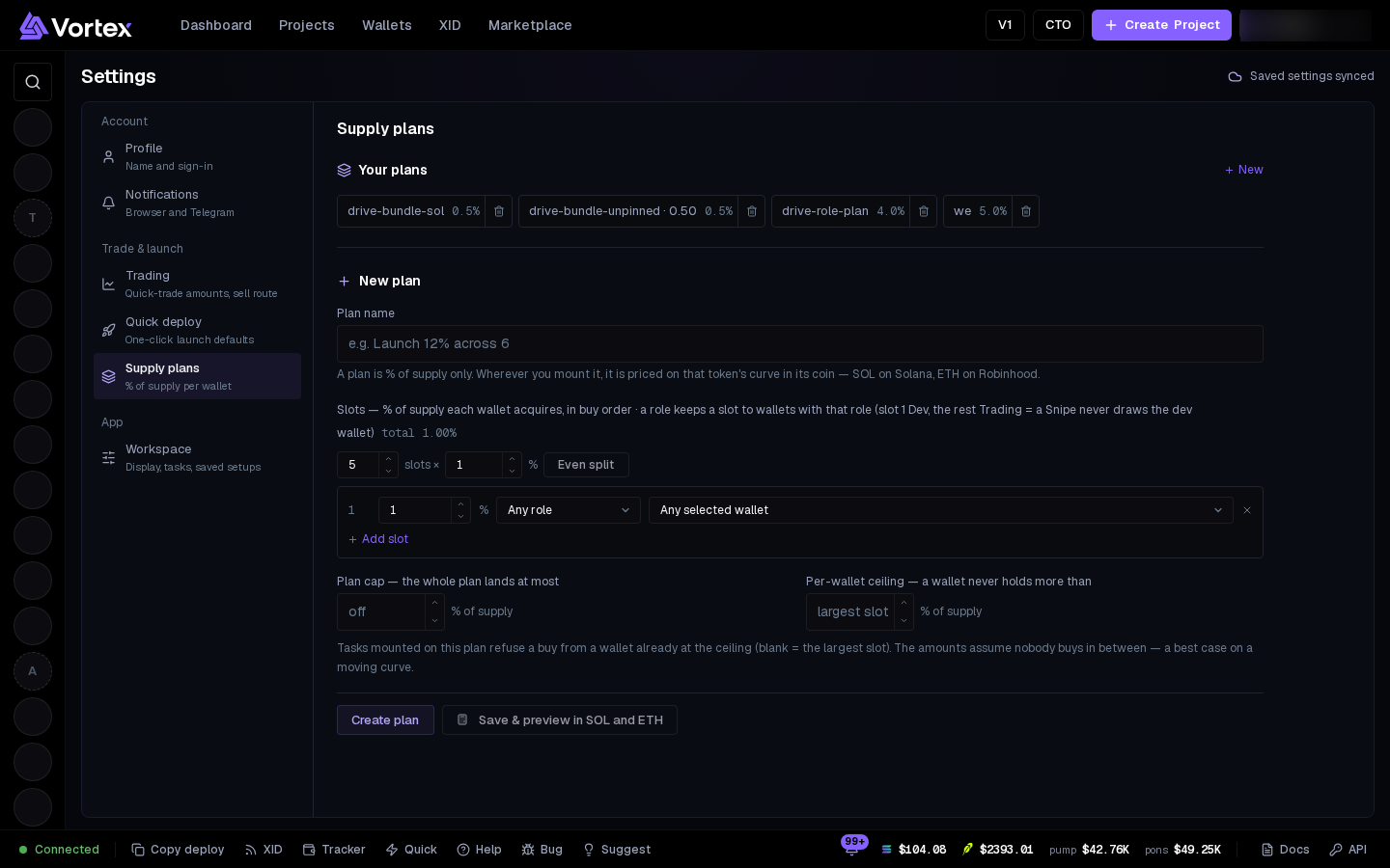 Supply plans in Account settings