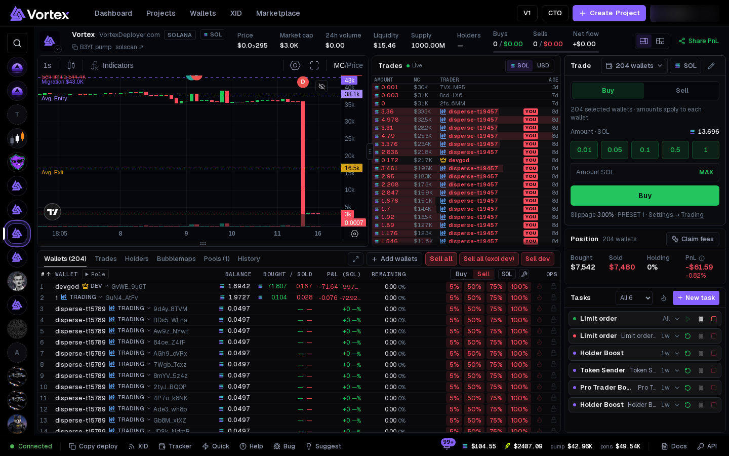 A launched token in its terminal
