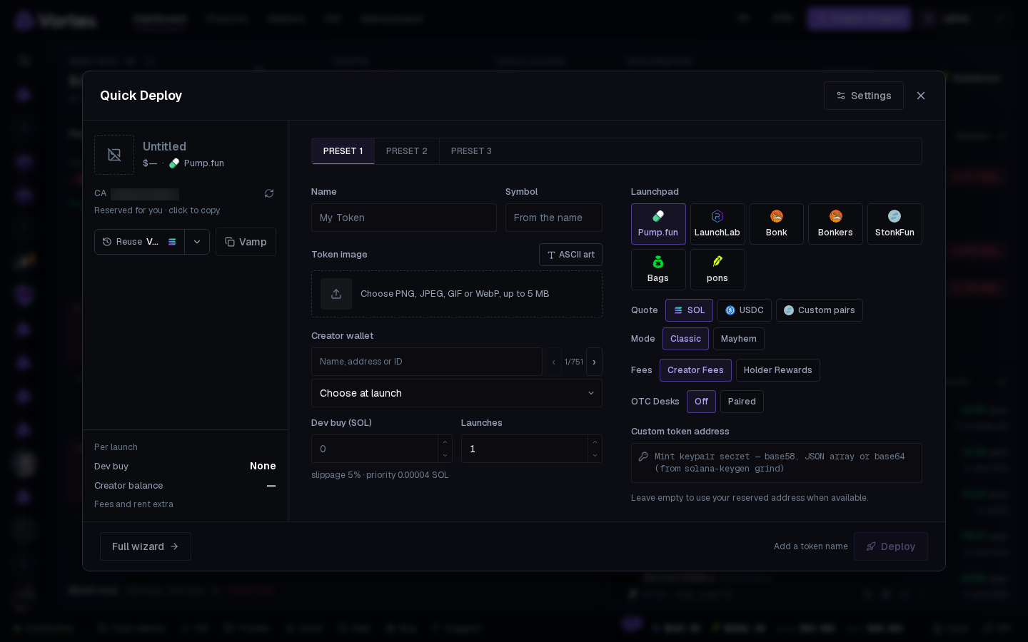 The Quick Deploy window