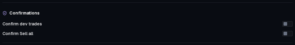 The Confirmations group in Account settings, Trading
