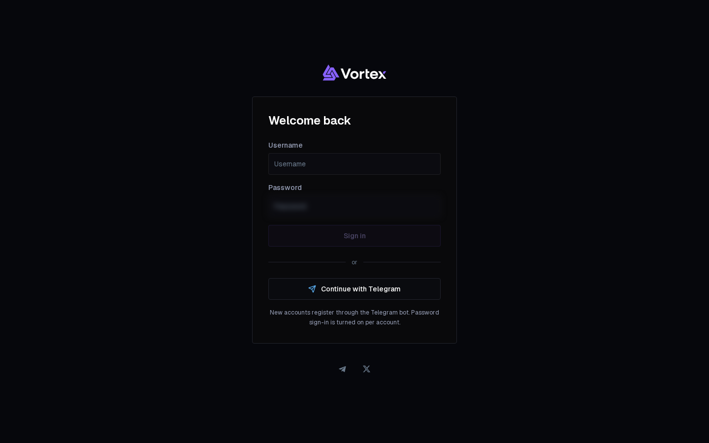 The Welcome back card with Continue with Telegram