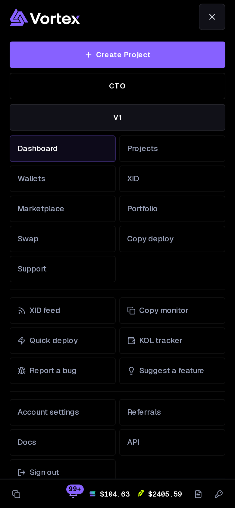 The phone menu, opened with Open menu