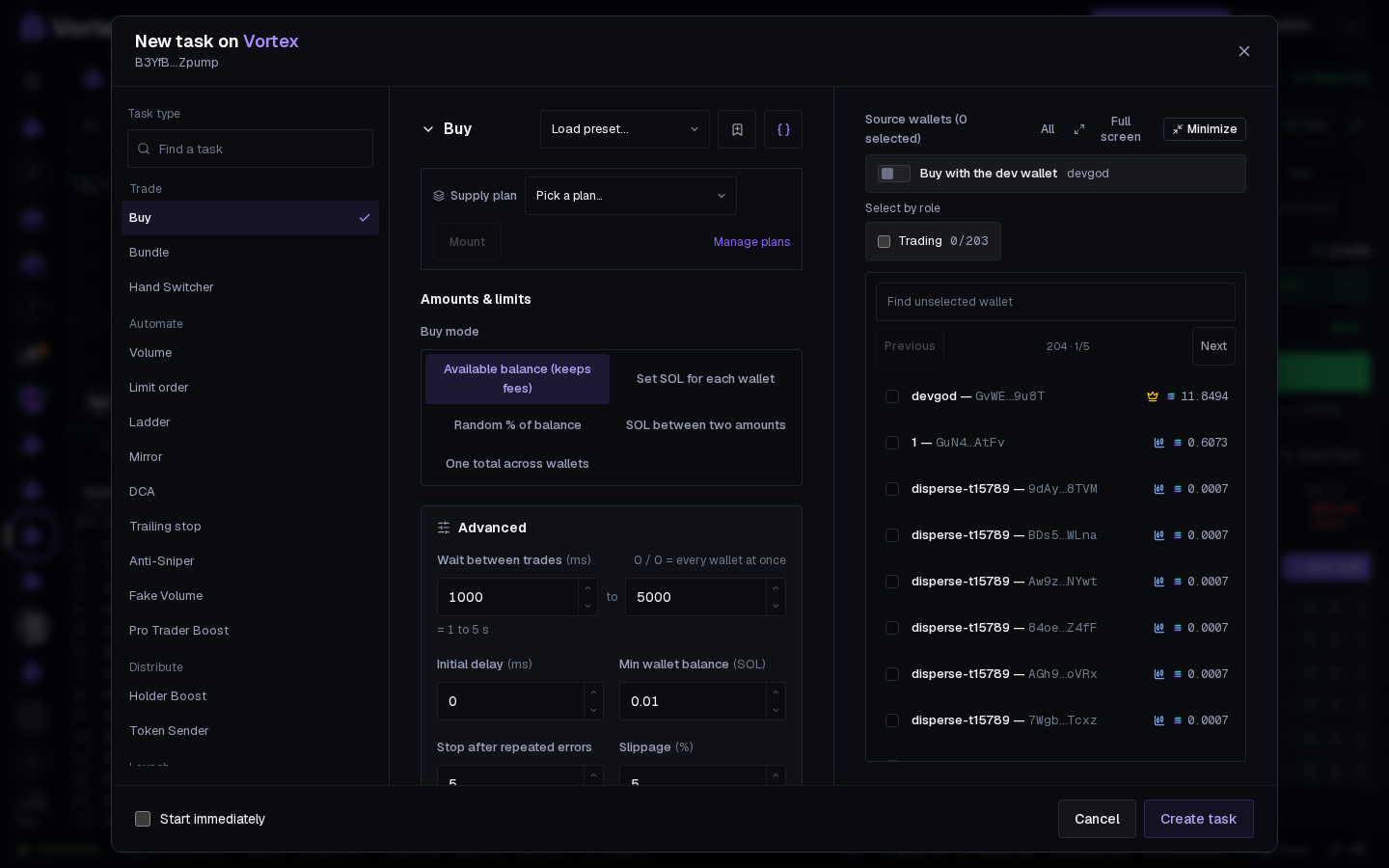 The Buy form with its buy modes and the wallets