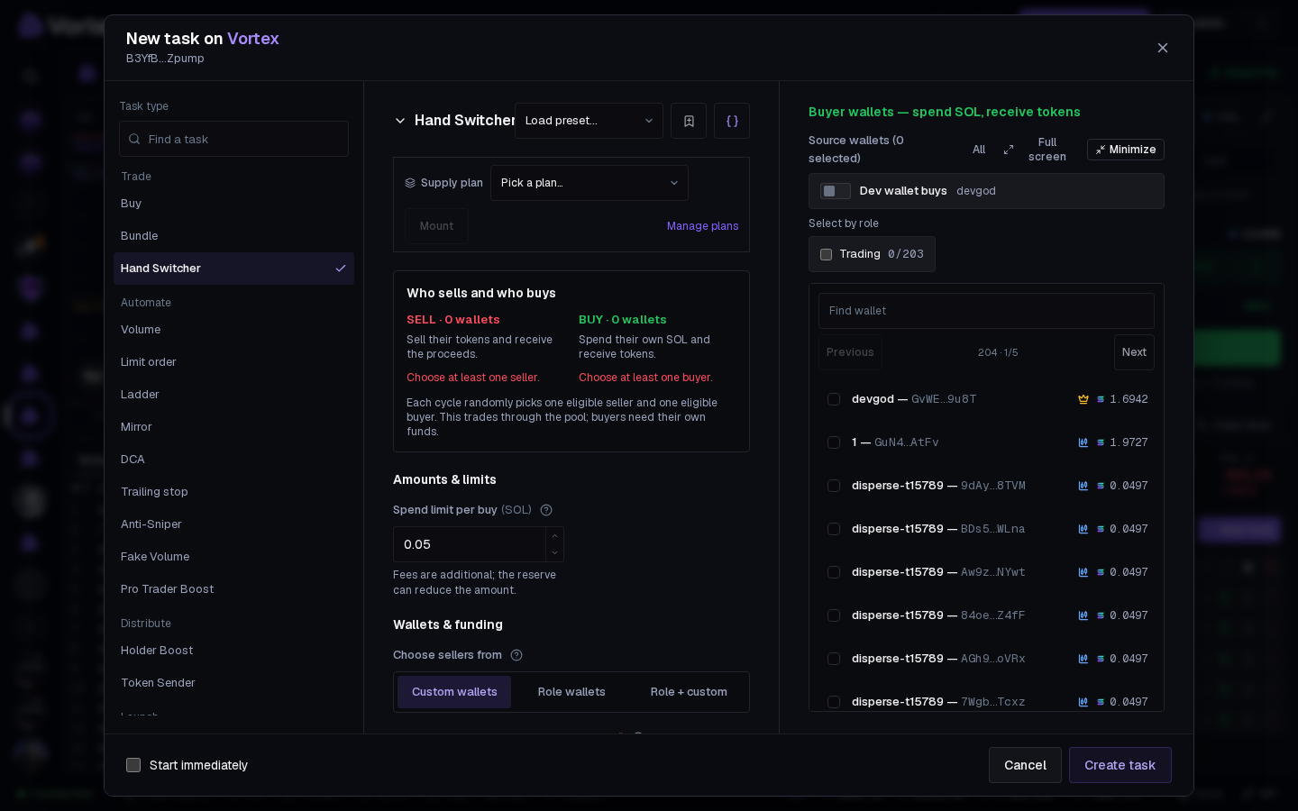 The Hand Switcher form: sellers, buyers and the spend limit
