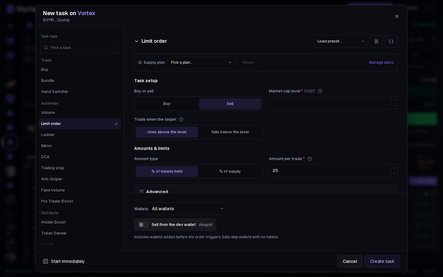 The Limit order form: the market cap level and what to trade
