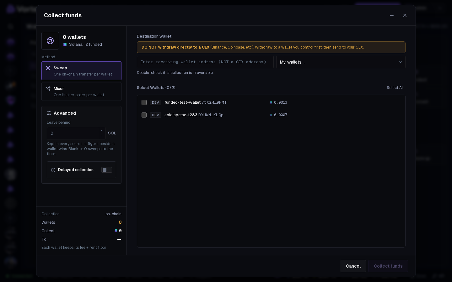 The Collect funds window