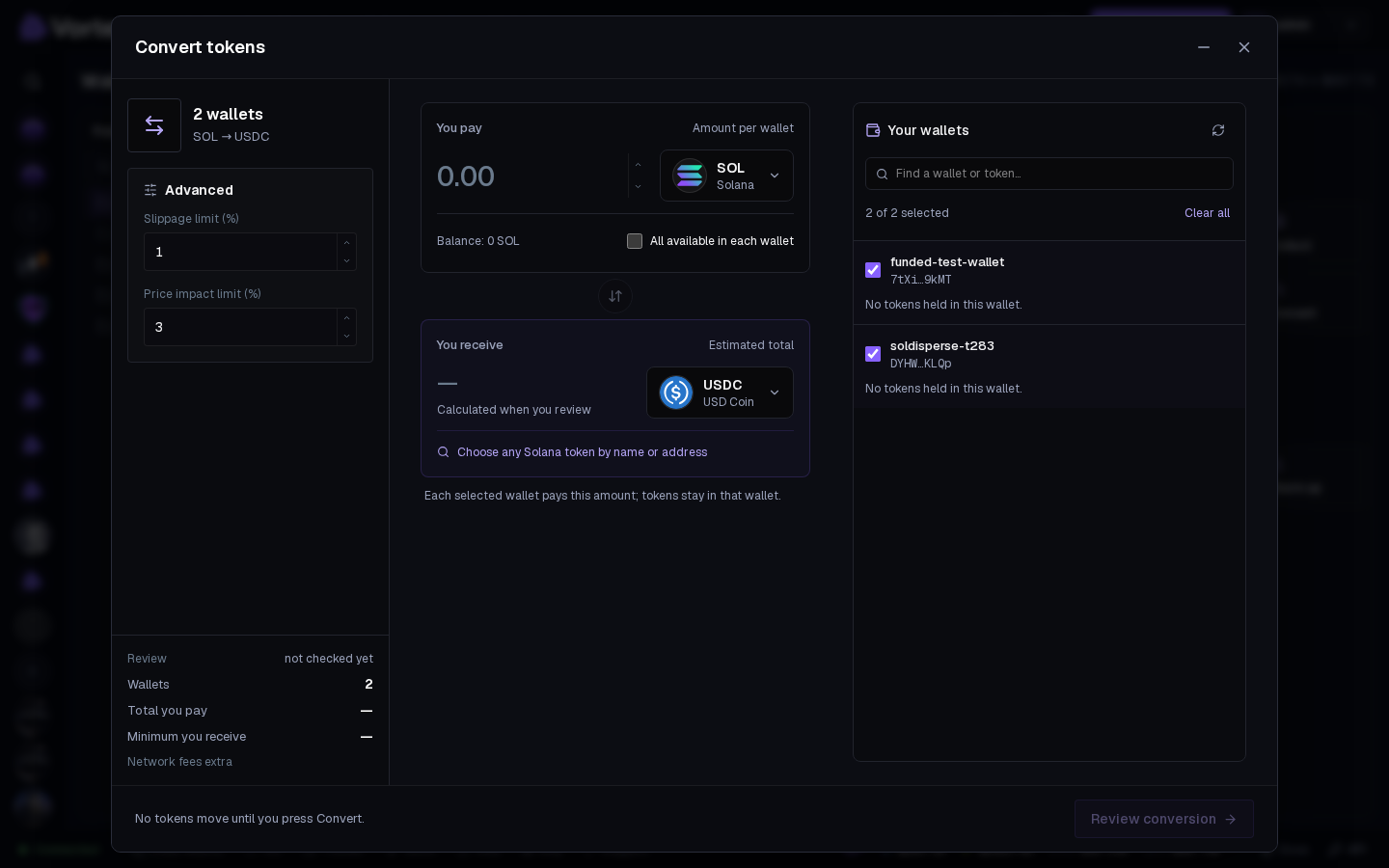 Convert across Solana wallets.