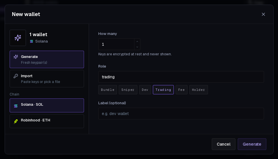 The New wallet window