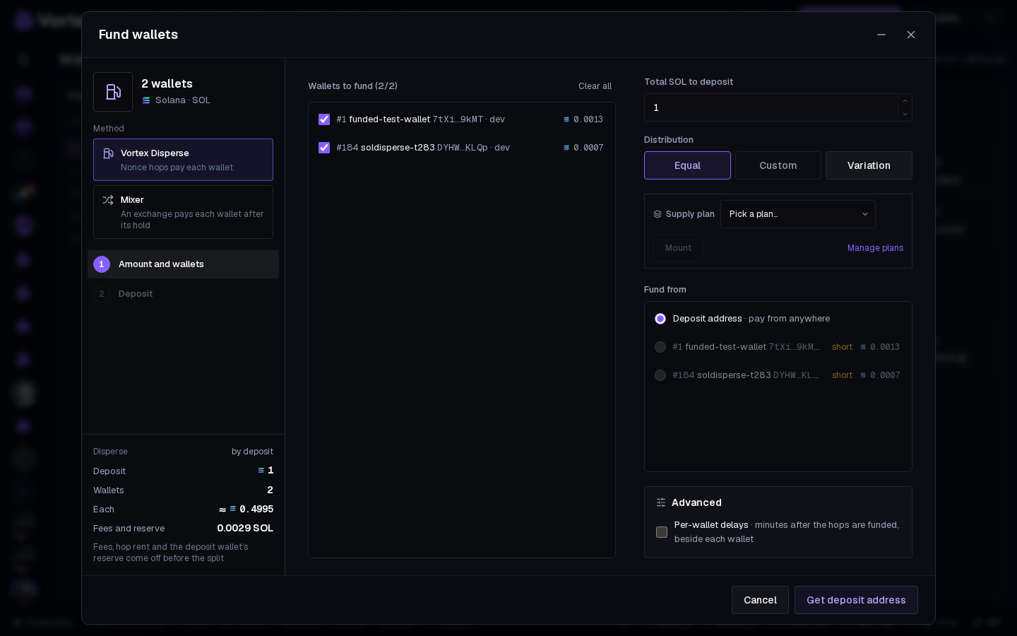 The Fund wallets window for two ticked wallets